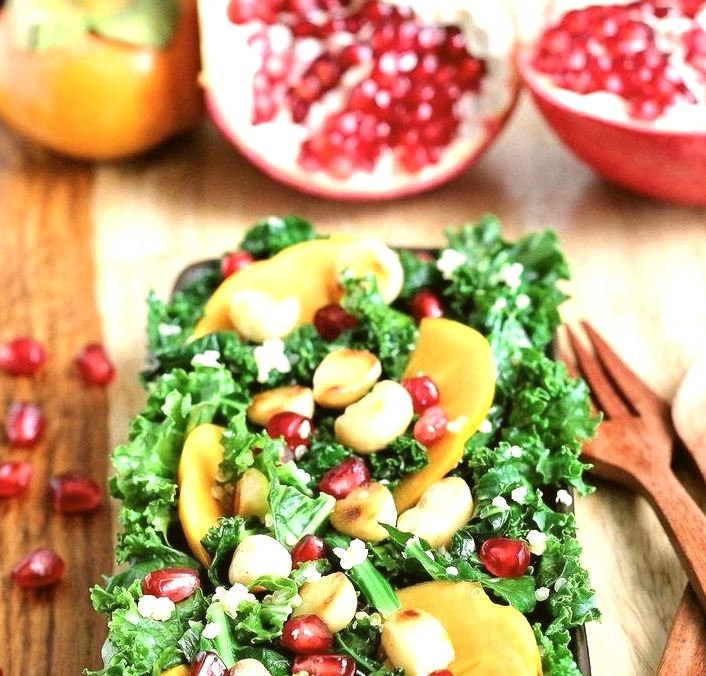 Persimmon, Pomegranate, and Massaged Kale Salad